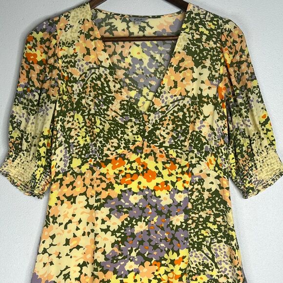 Rails Dress Roma Gardenia Floral Mini Yellow Puff Sleeve V-Neck Size Small - Picture 4 of 16